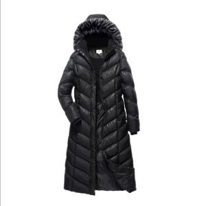 ELORA Women's Winter Vegan Down Puffer Mid Length Fur Trim Coat Size Large
